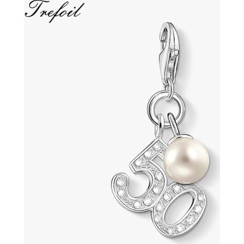 Lucky Number 50 Charms Pendant,2019 Fashion Jewelry 925 Sterling Silver Birthday Gift For Women Men Fit Bracelet Necklace