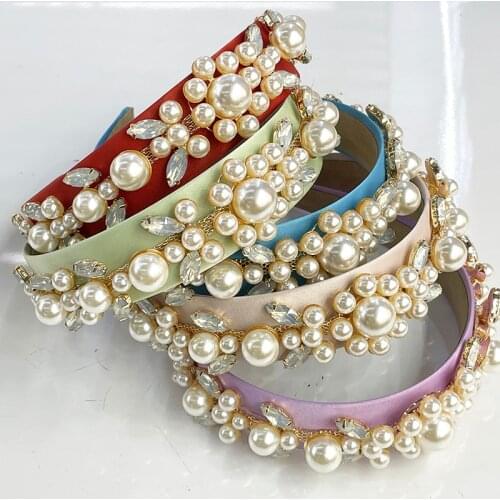 Women Girls Baroque Pearl Glass Beads Rhinestone Hairband Headband Adult Hair Accessories