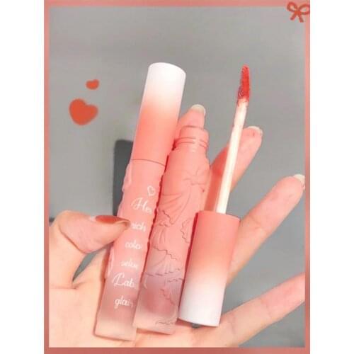 Bowknot Embossed Lip Gloss Mud Matte Velvet Soft Glutinous Texture Lip Glaze Lasting Lock Lips Color Lipstick Cosmetics TSLM2