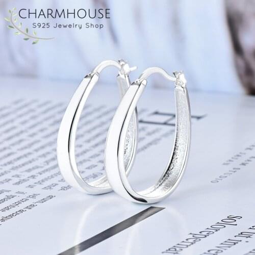 Pure 925 Silver Earrings For Women White/Black U Hoop Earing Brincos Femme Pendientes Wedding Bridal Jewelry Accesories Bijoux