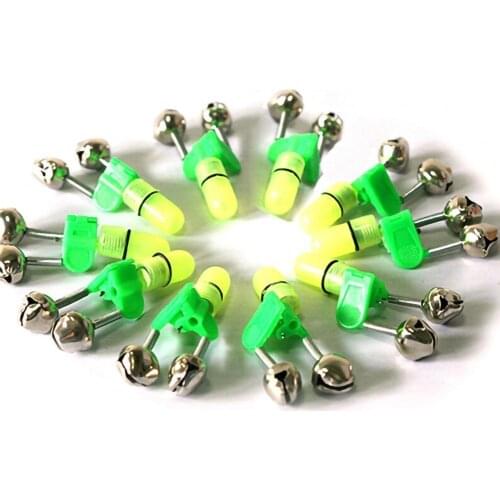 10Pcs Fish Bait Alarm Luminous Waterproof Metal Fishing Rod Bait Alarm for Night Fishing 2 x LR41 Button Batteries (Included)