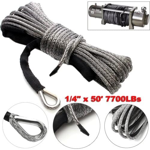 Winch Rope String Line Cable with Sheath Gray Synthetic Towing Rope 15m 7700LBs Car Wash Maintenance String for ATV UTV Off-Road