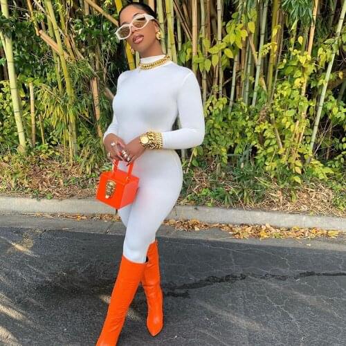 Solid Color Basic Bodycon Jumpsuit for Women Casual Stretch Fitness Rompers 2021 Spring Fall Casual Streetwear Overalls Female