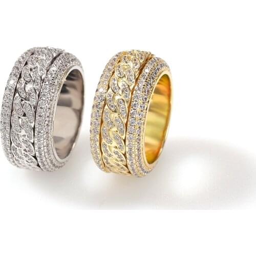 Hip Hop Men Gold Color Micro-inlaid Zircon Rotatable Cuban Ring Ice Out Cuban Crystal Miami Ring Hip Hop For Men