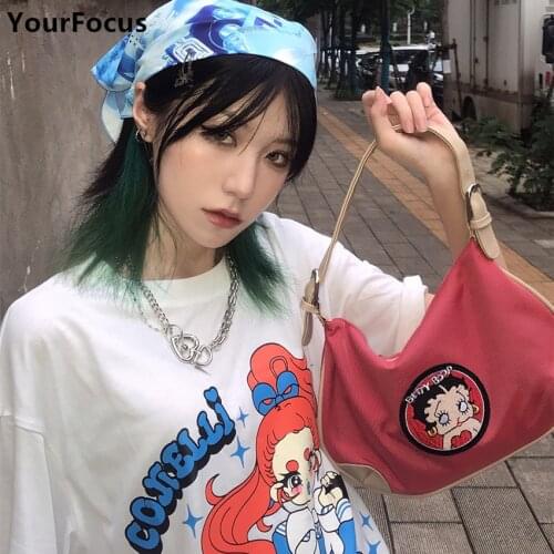 Vintage American Girl 90s Retro Y2k Cartoon Cute Handbag Underarm Bag Kawaii Sweet Mini Baguette Bag Axillary Pouch
