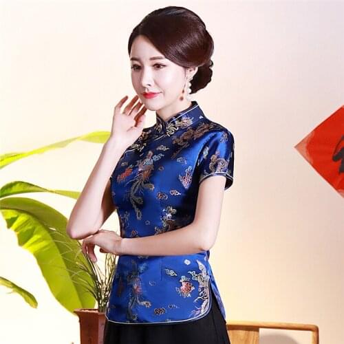Plus Size 4XL Vintage Slim Women Blouse Cheong-sam Collor Tops Shirts Flower Elegant Oriental Stage Show Clothing блуза