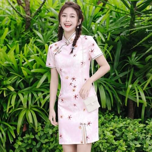 Vintage Chinese Style Cheongsam Vestido Handmade Button Qipao Womens Mini Qipao Dress Size S-3XL