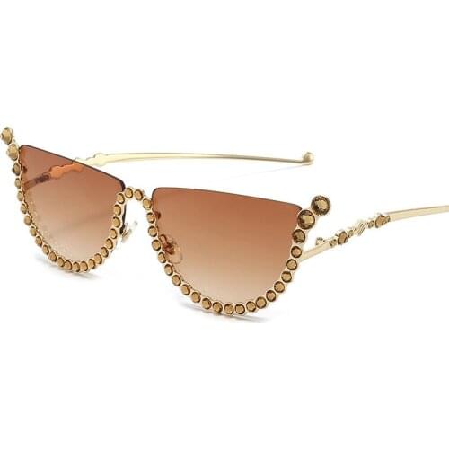 Vintage Fashion Luxury Diamond Sunglasses Women Crystal Rhinestone Half Frame Brand Designer Punk Travel Sun Glasses For Female