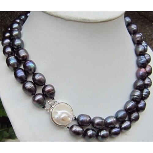 Women Gift word Love Shipping >>>>>Beautiful Tahitian 10-13mm Black Baroque Pearl Necklace 17-18" -jewelry