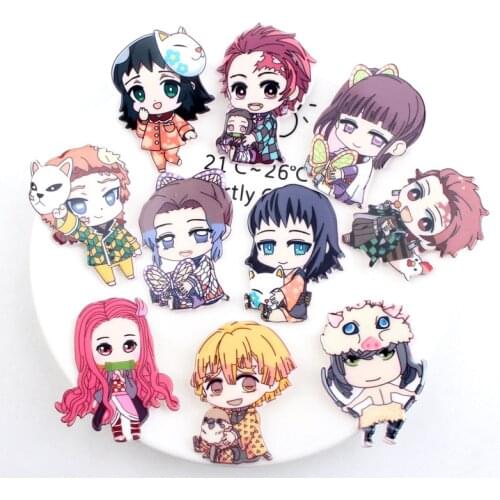 10 Pcs/set Cartoon Anime Demon Slayer Kimetsu No Yaiba Acrylic Patch DIY Women Men Cosplay Hair Jewelry Accessories Figure Toys
