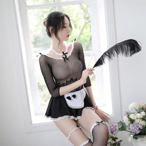 Womens sexy lingerie sexy costumes hot sex underwear intimates long-sleeved maid uniform temptation stockings pajamas set