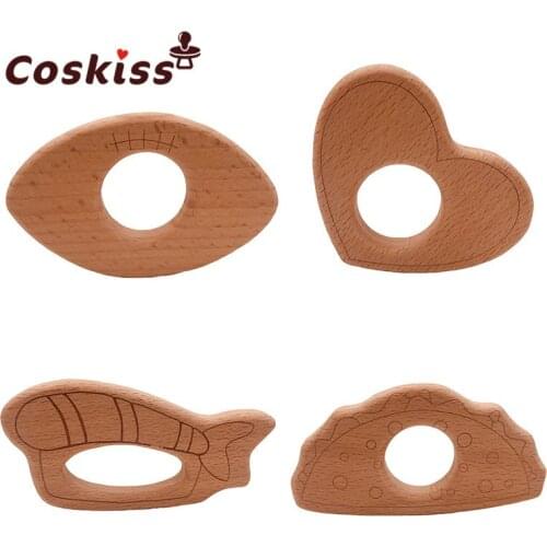 Lovely Cartoon Wood Teether 10Pc Pure Natural Animal Shaped Baby Teething Nursing Wood Teether Baby Girl DIY Pendant Toys