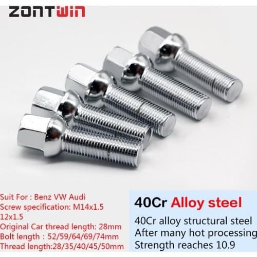5/16/20Piece Car Alloy Wheel Nuts Bolts Screw For Benz-Audi-VW Golf 4/5/6/7 A4/A5/A6 TT Thread length 28/35/40/45/50mm M14 x 1.5