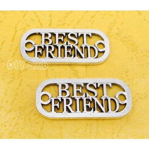 30pcs-Antique Silver Best Friend Connector Charms, Jewelry Making 35x16mm