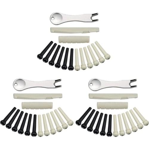 36 Pack Acoustic Guitar Bridge Pins with Bridge Pin Puller Remover, Guitar Saddle and Nut, Ivory and Black