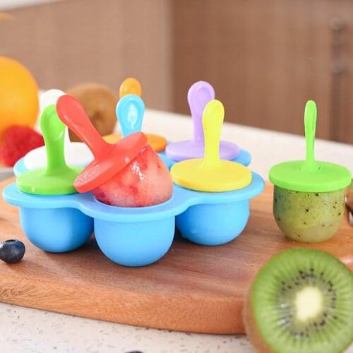 7 Pack Silicone Mini Ice Pops Mold Ice Cream Ball Lolly Maker Popsicle Molds Baby DIY Food Fruit Shake Ice Cream Frozen Mold
