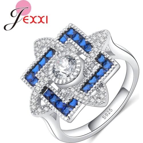 Factory Price High Quality 925 Sterling Silver Women Finger Rings With White Blue Rhinestone Wedding Accessories