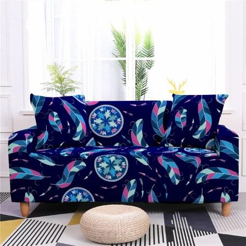 Feather Sofa Slipcovers Bohemian Dreamcatcher Elastic Sofa Cover Armchair Slipcovers 1-4 Seater Stretch Furniture Protector