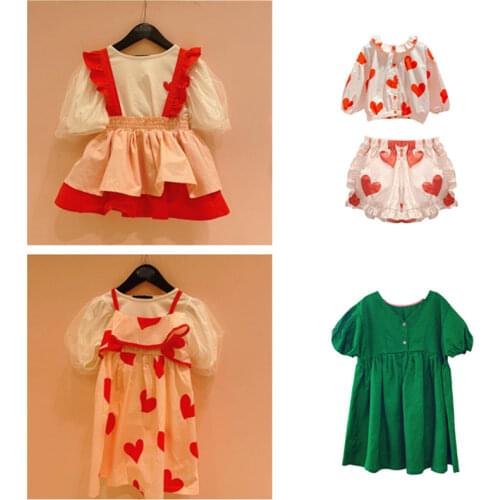 Korean Kids Girls Dress 2021 SS Summer RJ Brand Toddler Boys T-Shirts Shorts Children Girl Top Jean Pant Cute Clothes Set Tee