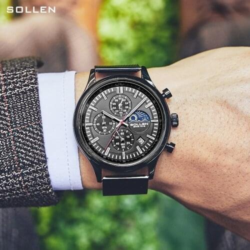 Mens Watch Mens Quartz Watch Moon Phase Calendar Watch Party Gift Birthday Gift