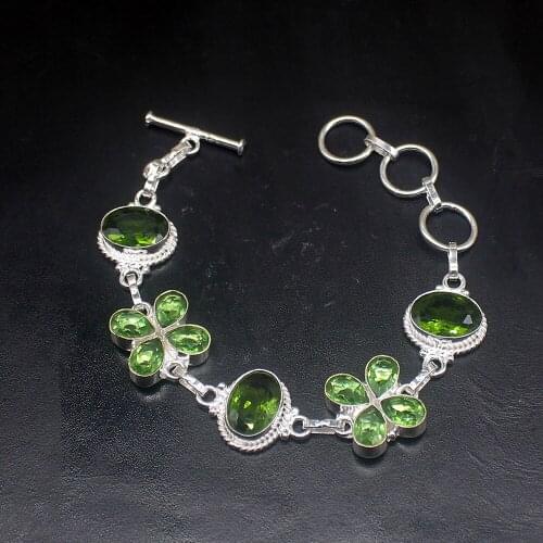 Gemstonefactory Jewelry Big Promotion Single Unique 925 Silver Gushing Green Topaz Lady Women Charm Bracelet 20cm 20213324