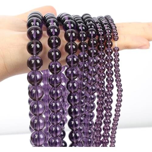 Smooth Purple Glass Natural Stone Beads Round Loose Spacer Bead For Jewelry Making DIY Bracelet Charm Accessories 4/6/8/10/12MM