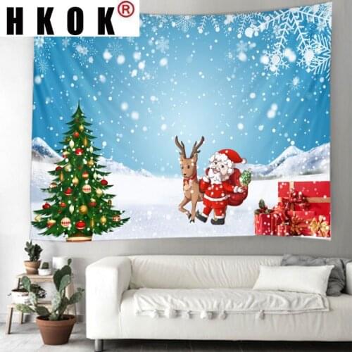 HKOK Santa Claus Tapestry Wall Rugs Wall Hanging Covering Fabric Mural Background Cloth Towel Beach Fabric Blanket Living Home