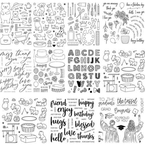 Alphabets Painting Tools Floral Bunch Cute Puppy Dogs Kittens Bear Clear Stamps Dies for DIY Scrapbooking Cards Crafts 2021 New