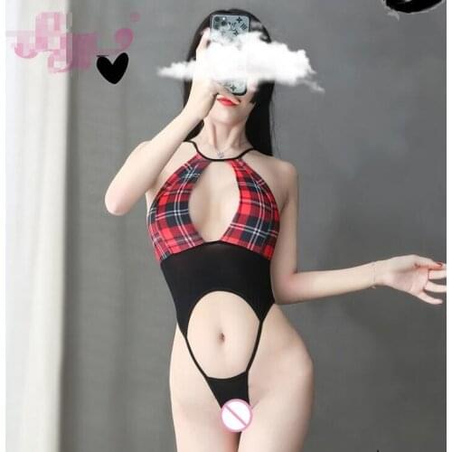 Plaid Halter One-Piece Swimsuit Sexy Lingerie