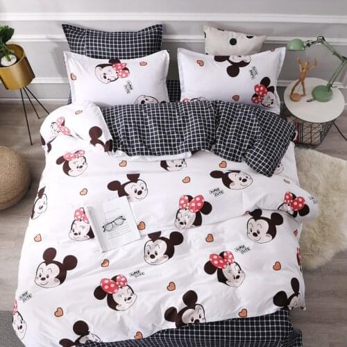 Disney Cartoon Mickey Minnie Mouse Polyester Bedding Set Adult Twin Queen King White Black Decorative Duvet Cover Bed Sheet gift