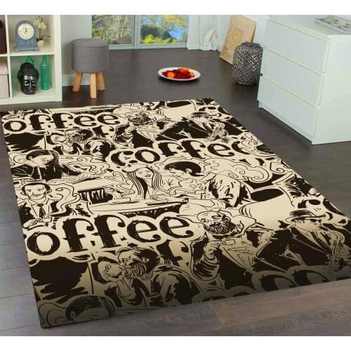 Coffee Pub Pattern Kitchen Carpet, Fan carpet anti-slip floor carpet, teenagers carpet area rugs