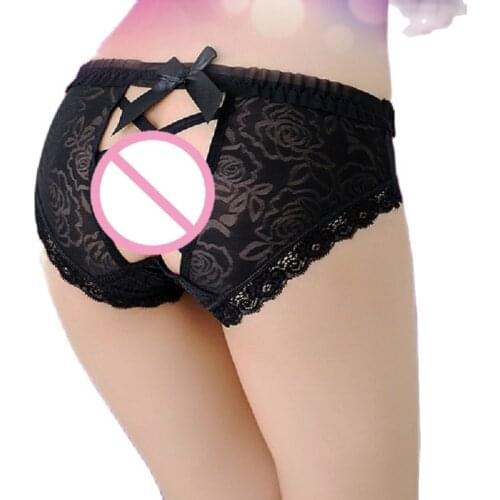 Beautiful Buttock Lures Ice Silk Briefs Bind Thongs Sexy See-Through Womens Underwear Hollow Out Exposed Panties Sexy Lingerie