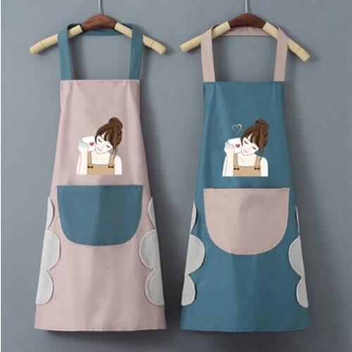 MLGB Kitchen Wipeable Waterproof Oil-Proof Cartoon Cute Girl Kitchen Nail Shop Apron for Women Baking Accessories