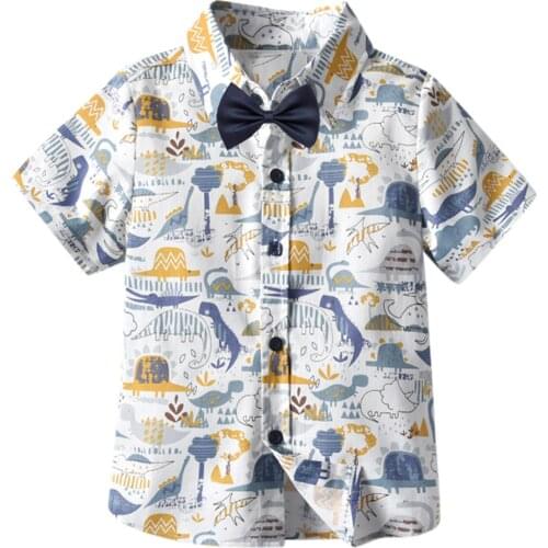 2021 Hot Sale Children Casual Shirts Toddler Baby Kids Boys Short Sleeve Bowtie Dinosaur Button T-shirt Tops Clothes Baby shirts