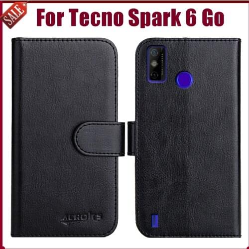 Hot! Tecno Spark 6 Go Case 6.52" Fashion 6 Colors Flip Soft Leather Wallet Protective Cover For Tecno Spark 6 Go Case Phone Bag