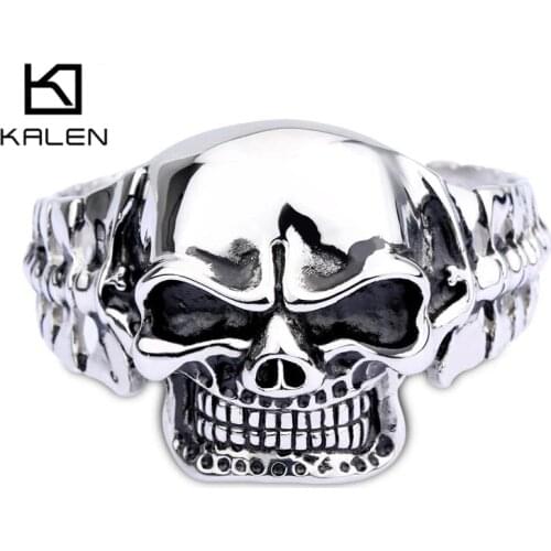 Kalen New Design Stainless Steel Skull Bangle Rock Punk Biker Bangle Bracelet For Men Cool Jewelry Gothic Accessory Gift