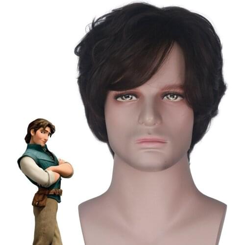 2021 New Dress Theatrical Performances Selling Tangled Prince Black Short Brown Hair Halloween Cosplay Wig Set