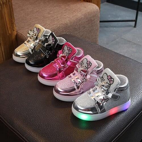 Disney 2021 LED Sneakers New Spring Childrens Luminous Shoes Fashion Colorful Girls Casual Shoe With Light Tennis shoes