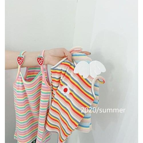 Baby Clothes 2020 Summer New Toddler Girl Cute Sleeveless T Shirt Kids Lovely Striped Vest T Shirt Girls Rainbow Top Tees 2-7Y