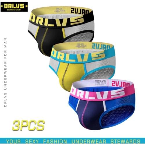 ORLVS 3PC/LOT Brand Breathable Men Underwear Gay Briefs Male Panties Nylon Cueca Tanga Comfortable Underpants Mesh Men Briefs