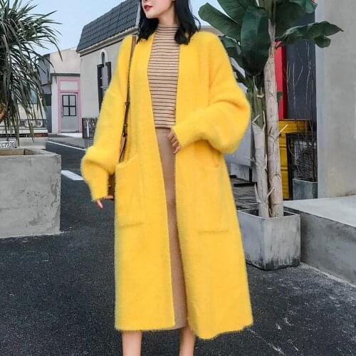 Autumn Winter Women Cashmere Cardigan Loose Casual Oversize Sweaters Long Mink Windbreaker Chic Wool Warm Knitted Coat f1959
