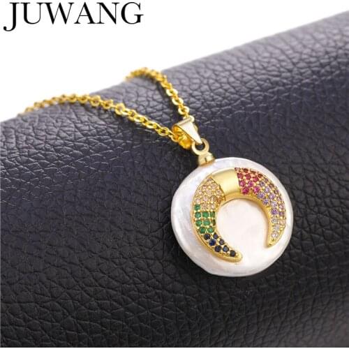 New CZ Shell Round Necklaces Pendants Gold Chain Female Colorful Moon Necklace Trendy For Women Wedding Gifts Statement Necklace