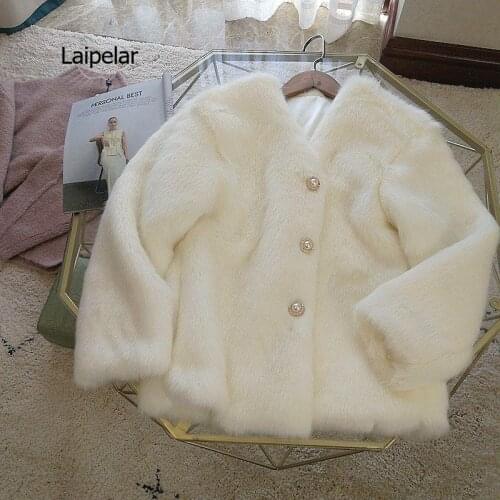 Jacket womens coat white imitation fox fur coat womens winter plush coat 2021 hanbok womens winter coat womens fur coat