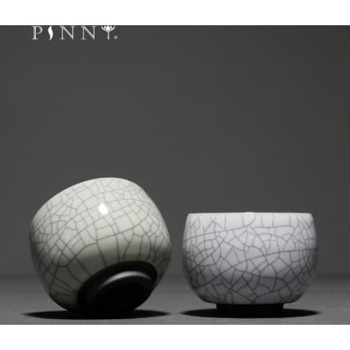 PINNY 110ML Cracked Glaze Ceramic Tea Cup Chinese Kung Fu Teacups Heat Resistant Tea Bowl Pigmented Drinkware