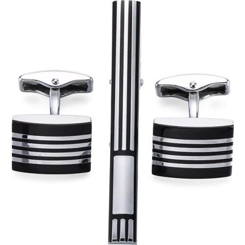 Simple black Stripe Bussiness Tie Clip Cufflinks For Mens Set Cufflinks High Quality Tie Pin Cuff Links Set Men Jewelry Gifts