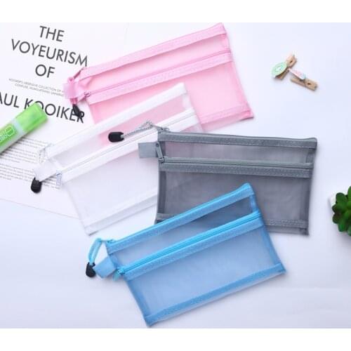 Transparent Mesh File Bag Portable Business Document Stationery Zipper Pocket Organizer Office Supplies Storage Tool Accessories