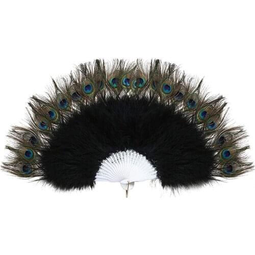 Roaring 20S Vintage Style Peacock & Black Marabou Feather Fan Flapper Accessories 135.6x68.6cm