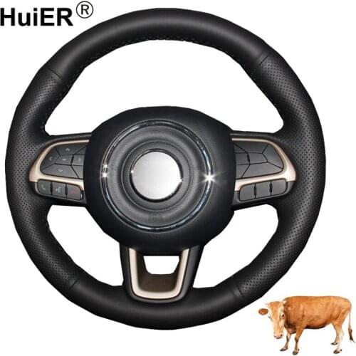 Hand Sewing Car Steering Wheel Cover Top Layer Cow Leather Volant For Jeep Compass 2017 2018 2019 2020 Fiat Toro 2017-2019 2020