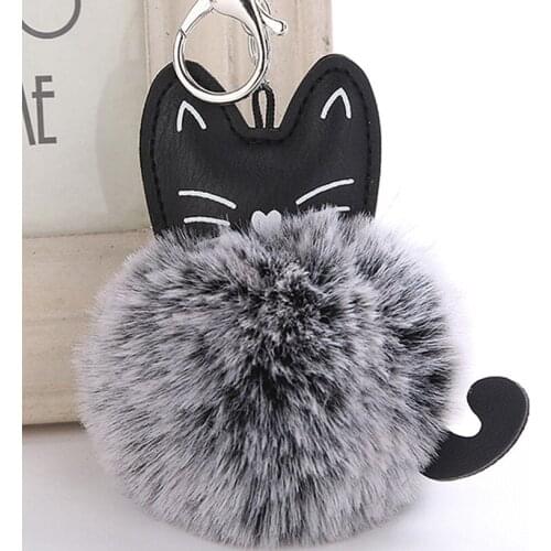 Kitten Fur Ball Keychain Cartoon Animal Fur Ball Pendant Key Chains Key Rings Ladies Pu Fur Pendant Unisex Car Leather Keyring