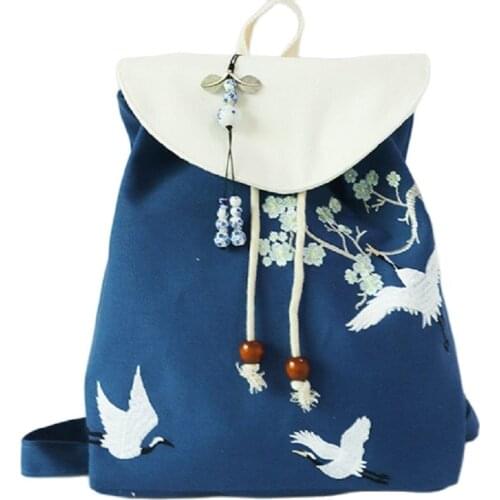 Women Canvas Tassel Embroidery Floral Backpack Female Chinese Style Bag Girls Cloth Sack Ladies Pouch Bolsa Feminina Bolso